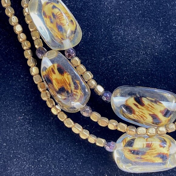Vintage 3 Layer Necklace Lucite Chunky Leopard Beads Boho Lrg Lobster Clasp 70s - Picture 6 of 9